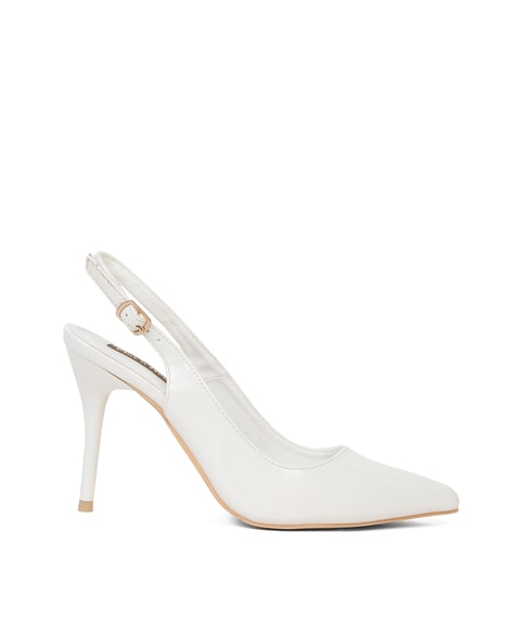 White pointed mule online heels