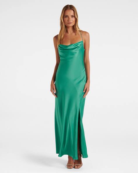 Buy Forever New Cowl-Neck Fit & Flare Dress | Green Color Women | AJIO LUXE