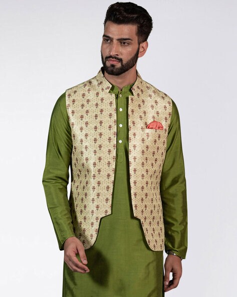 Buy Namaskar Sleeveless Self Design Asymmetrical Nehru Jacket Green for  Boys (7-8Years) Online in India, Shop at FirstCry.com - 14414165