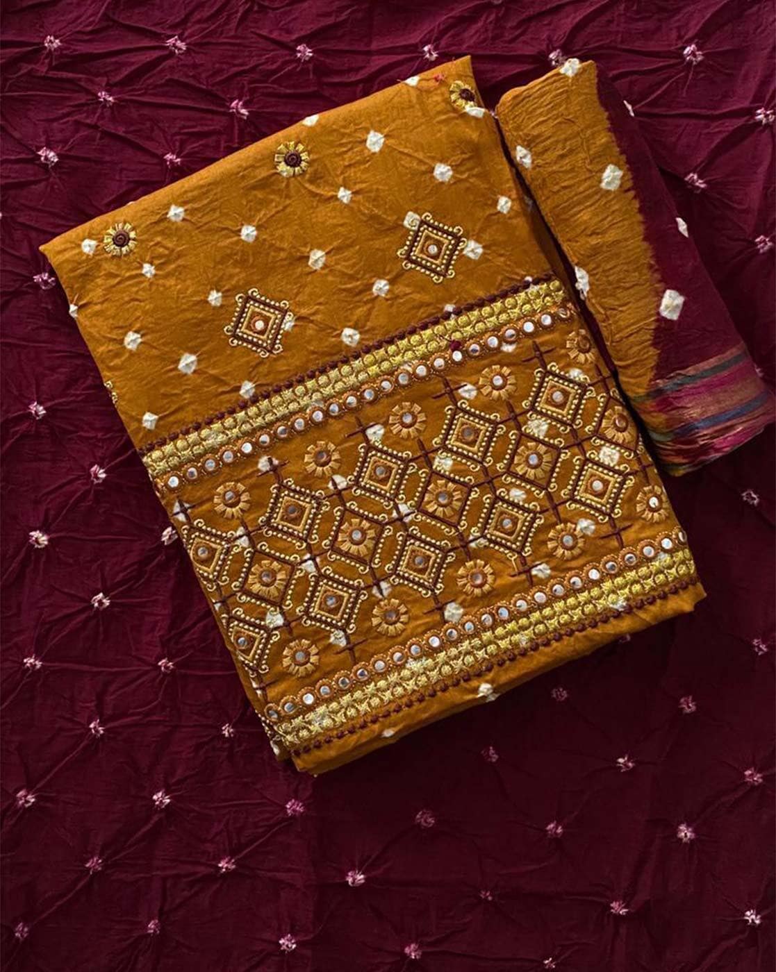 Maroon Pink Georgette Silk Bandhani Banarasi Dress Material - Bandhani -  Bandhani - Kutch
