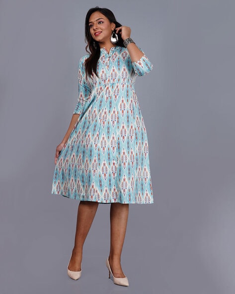 Minara Cotton Ikat Print Dress, Cotton Dress, Byzantine / Vineyard (Grn  Multi) - Ahilaya