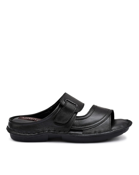 Eva Black Double Strap Silver Buckle Slide Sandal | Walking On A Cloud USA