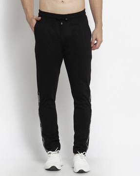 Men Straight Track Pants with Brand Print