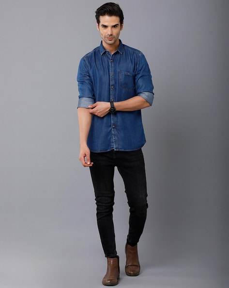 Buy Allen Solly Sport Men Blue Slim Fit Solid Denim Casual Shirt - Shirts  for Men 2088900 | Myntra