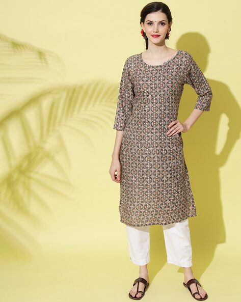 Women's & Girls Indian Traditional Beautiful Designer Cotton Straight Kurti  Kurta, Gift for her - ratan crafts - Medium