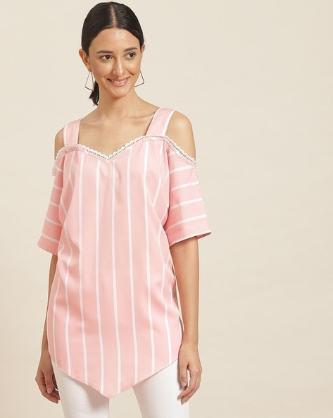 Qurvii Striped Off-Shoulder Top