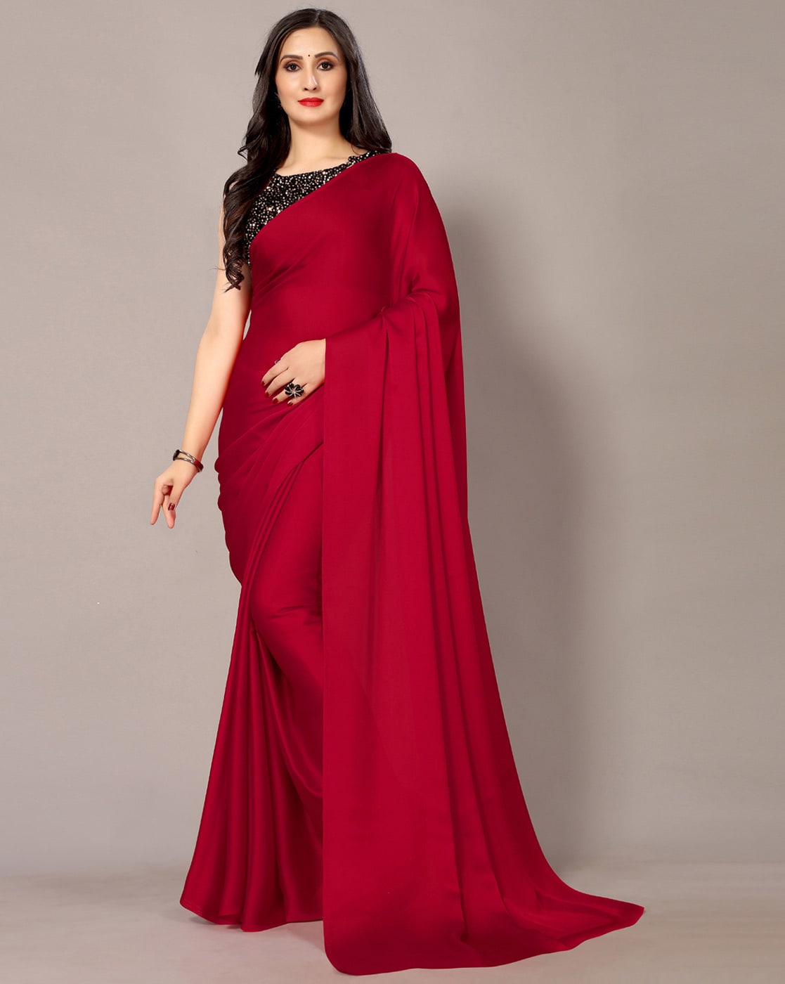 Red silk georgette festival wear saree 22022