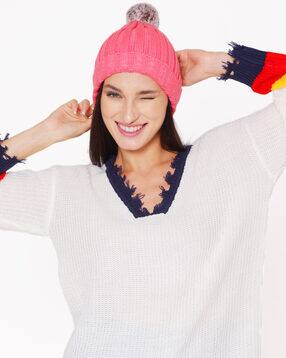 bharatasya Beanie Cap with Pom-Pom Accent-picture-19
