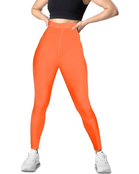 Ladies Orange Workout Leggings - High Waisted