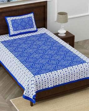 uniqchoice Floral Cotton Jaipuri Single bedsheet With 1 Pillow Cover-picture-15