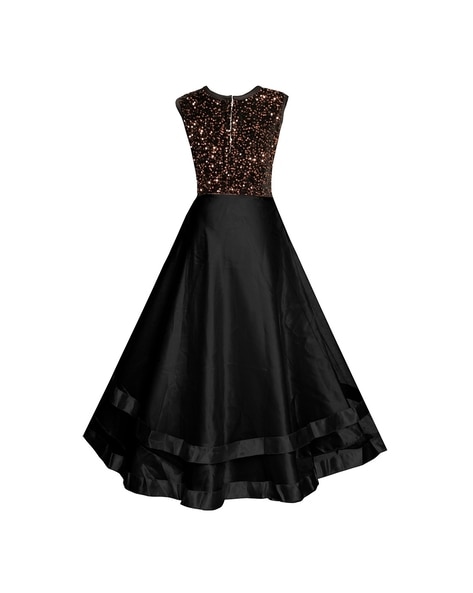 Exclusive Beaded Gold Lace Black Satin Mermaid Prom Dress - Lunss