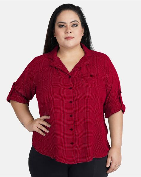 Plus size hotsell red check shirt