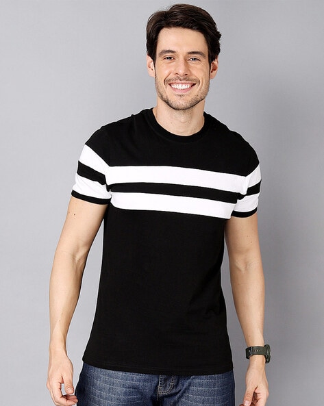 Black and white striped shop t shirt mens india