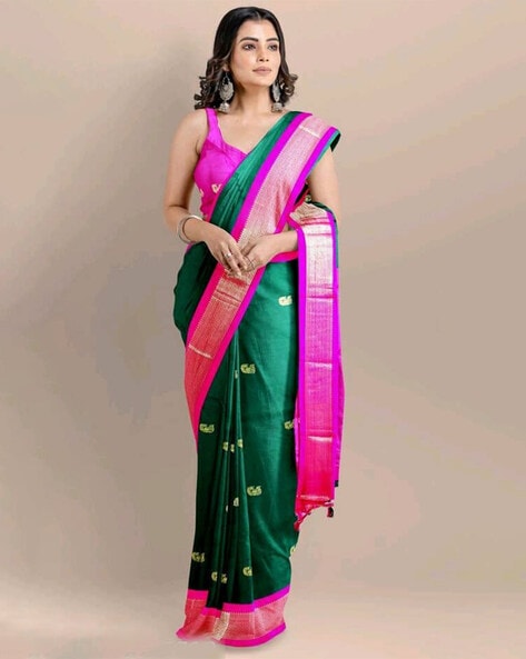 Buy Mehendi Green Cotton Silk Saree With Rajkot Patola Work And Unstitched  Blouse Fabric
