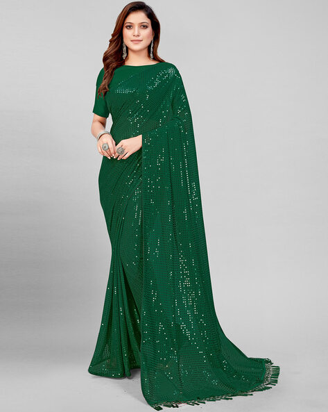 Buy Green Sarees for Women by GRANTHVA-FAB Online