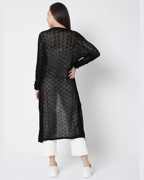 Elegant Black cotton dress with stylish ajrakh long shrug – Sujatra