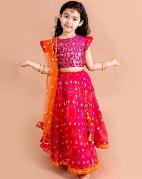 Kids Baby Girls Green And Gold Silk Traditional Ready Made Lehenga Choli  Dress at Best Price in New Delhi | A F Enterprises