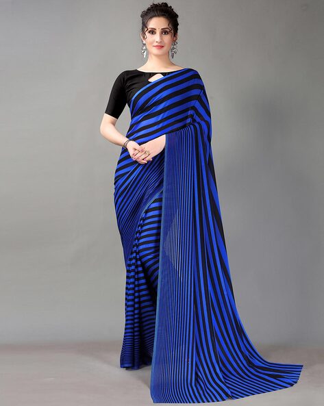 Light Blue Checked Kanjeevaram Silk Saree with Black Zari Border - Tulsi  Weaves