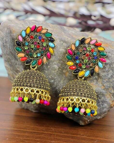 Multicolor Jhumka Multi Jhumka Earrings Oxidised Silver Multicolor