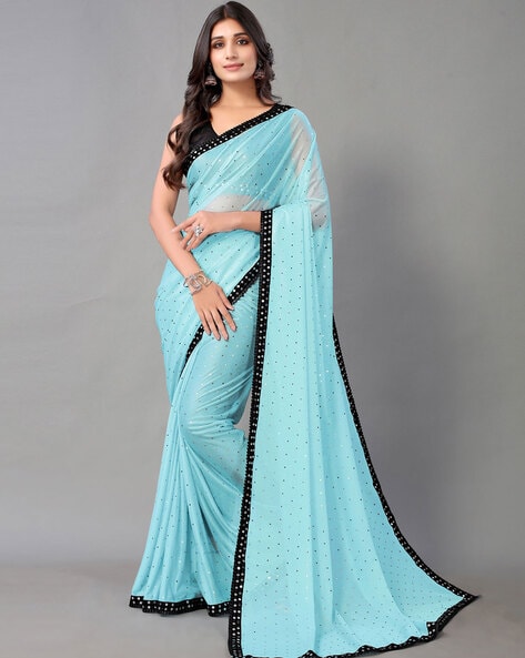 Buy Blue Saree Crepe Chiffon Embroidered Beads Pre-draped With Blouse For  Women by Pritika Vora Online at Aza Fashions.