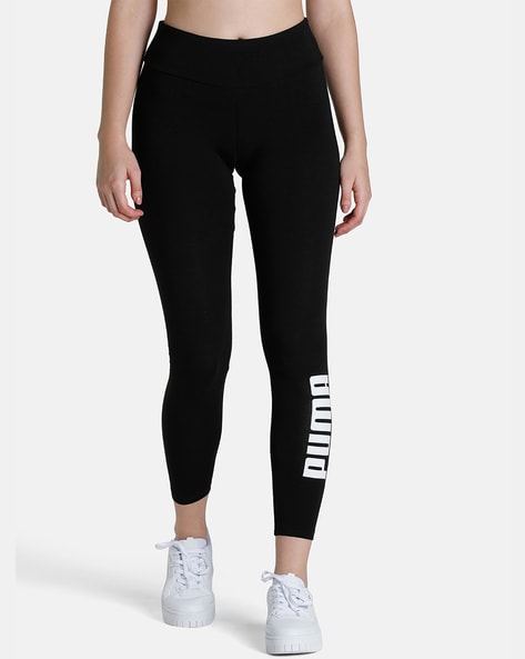 Puma Stretch Logo Leggings Women's Small Black/White Back White Stripe Pull  On | eBay