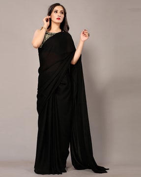 Buy Black saree embellished in ikkat motif embroidery Online - Kalki Fashion-sgquangbinhtourist.com.vn