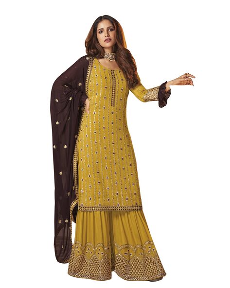 YELLOW GOWN WEDDING INDIAN WOMEN DRESS GOWN BOLLYWOOD ETHNIC PAKISTANI  ANARKALI | eBay