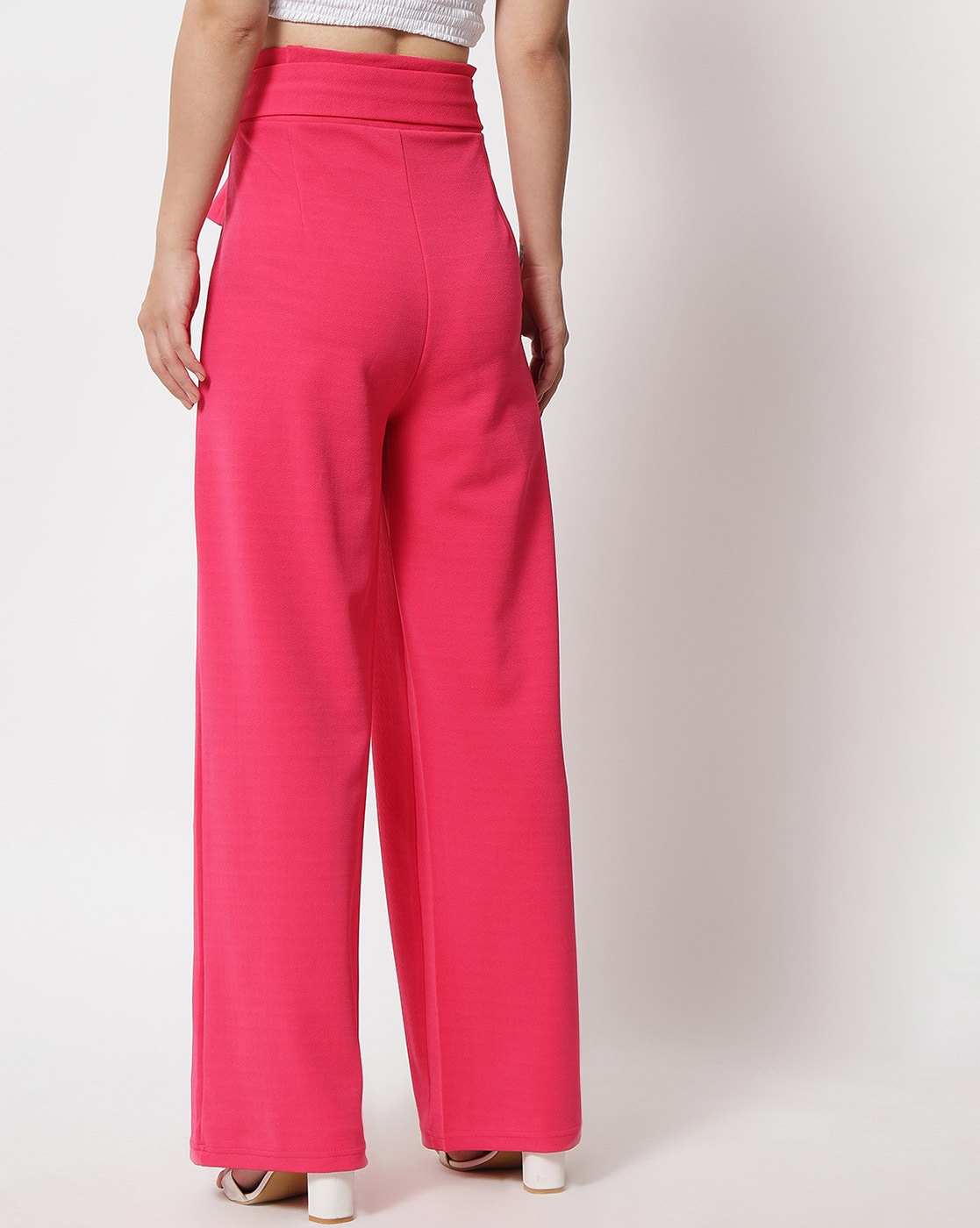 Buy KOTTY Women's High Rise Cotton Blend Relaxed Fit Trousers Baby Pink at