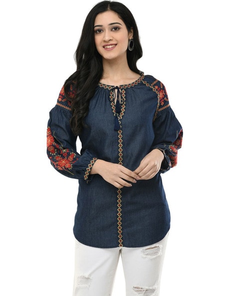 Embroidered Crew-Neck Tunic