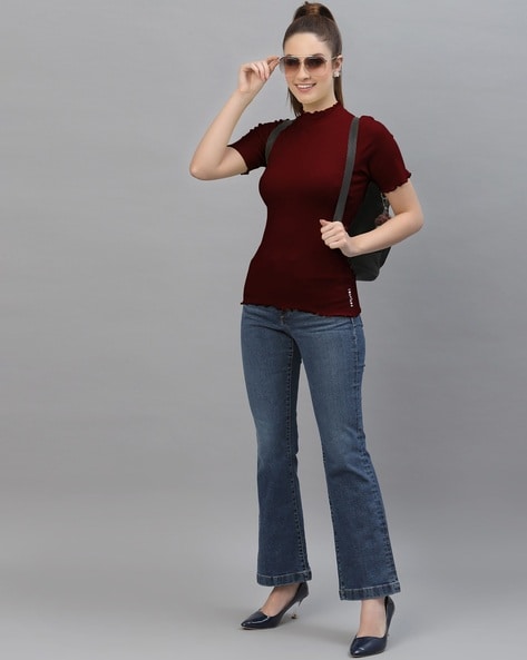 Crepe Casual Balloon Sleeve Women Maroon Top at Rs 155/piece in New Delhi |  ID: 27565883697