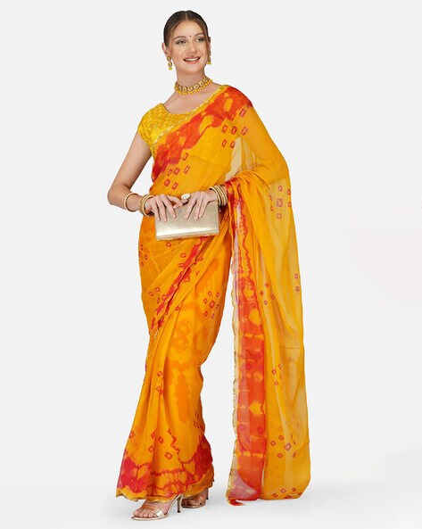 Yellow(base) Georgette Yellow Bandhani Saree, Party Wear at Rs 300 in Surat