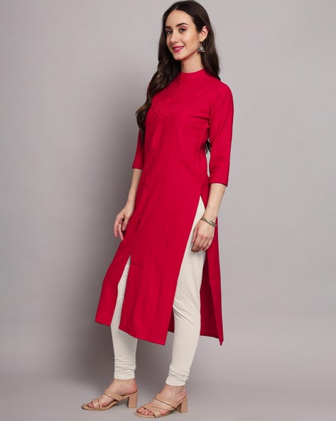Extra Large Straight Four Button Embroidered Designer Cotton Kurtis at Rs  599/piece in Surat