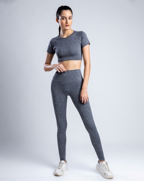 Stretchy Ribbed Fabric Long Sleeved Top And Leggings Set-donghotantheky.vn
