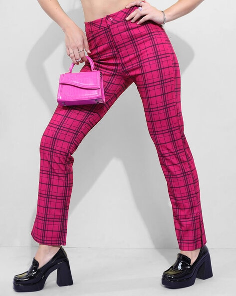 Buy Beige Checked Trousers for Women | ONLY | 242360901