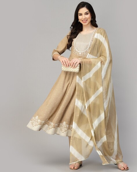 Buy Shamita Shetty Beige Net Floor Length Anarkali Suit Online