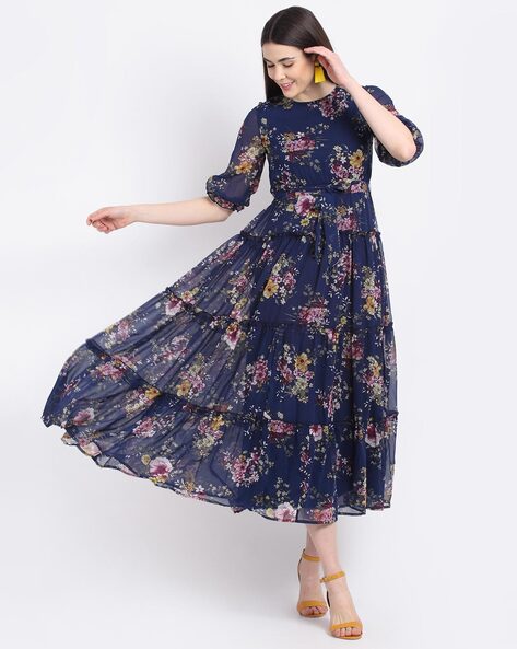 Trendy  Stylish printed dress for women  Girls Blue