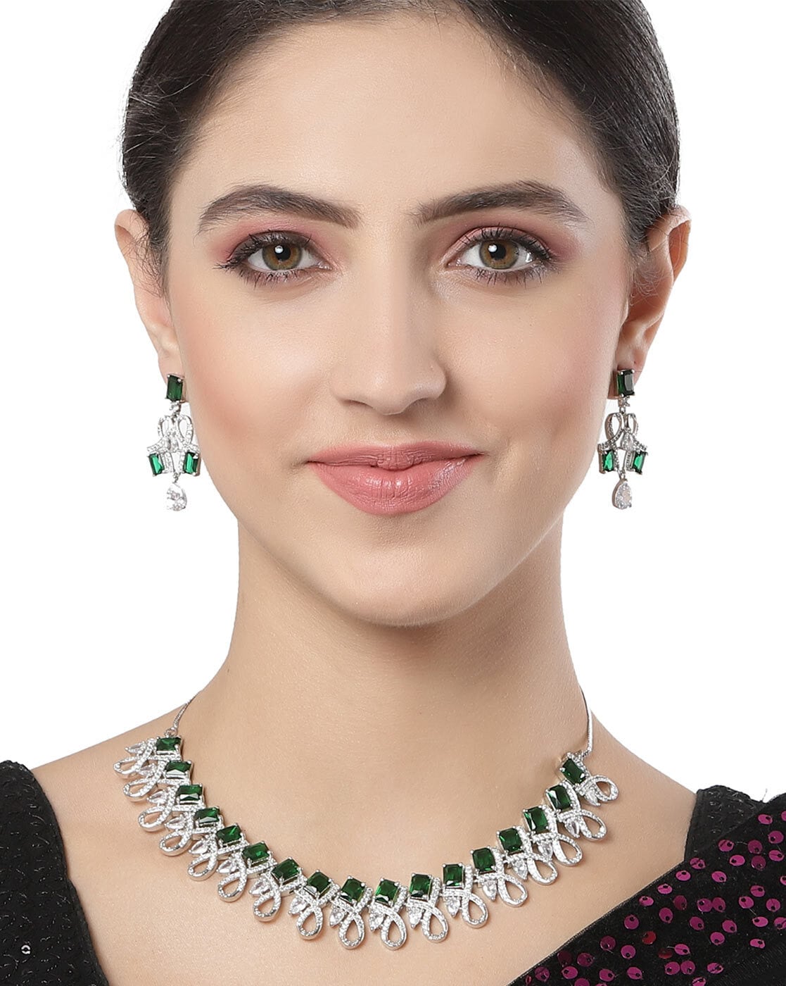 Diana Big Green Diamond Necklace set – Zevar by Geeta