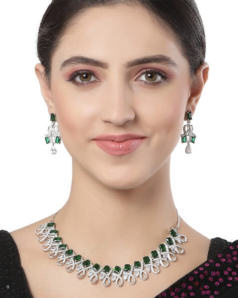 Buy Grand Emerald Green Diamond Stones Cz Choker Necklace and Earrings With  Tikka,bridal Jewelrycz Choker,diamond Jewelry,indian Jewelry, Green Online  in India - Etsy