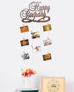 random Wooden Happy Birthday Photo Frame 8 - Picture Hanging Collage Modish Board With ----Rope & 8 Wooden Clips-picture-18