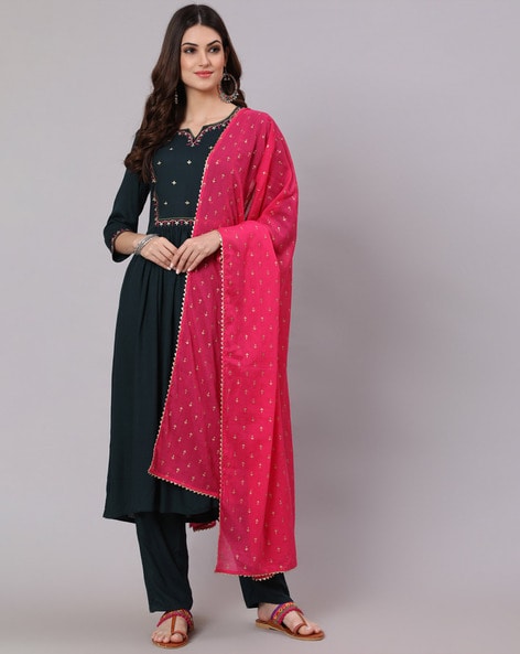 Black Pink Embroidery Straight Salwar Suit – BONYHUB