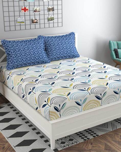Pure Cotton Abstract Double Bedsheet With 2 Pillow Covers
