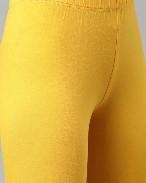 Yellow Solid Spandex Ankle Length Legging