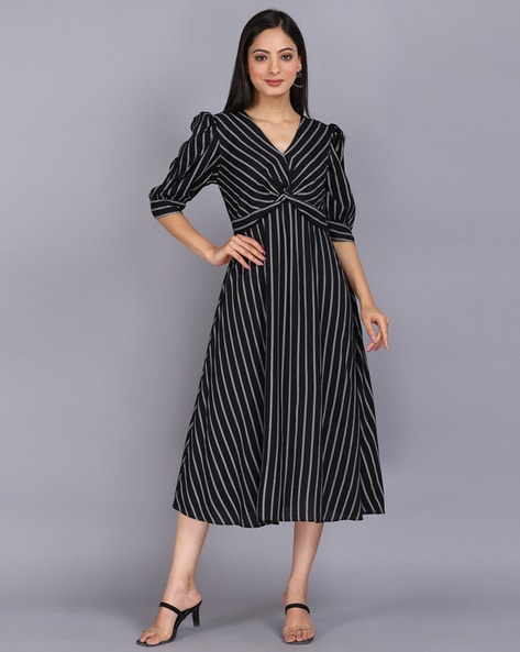 Striped v clearance neck dress