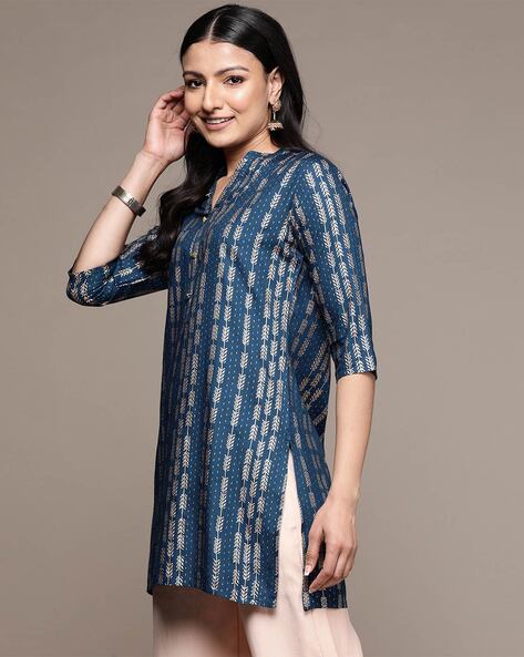 Short Kurti Tunic Pure Cotton Navy Blue & White Ethnic Printed Straight  Kurti for Women Indian Dress Summer Tunic Top Shirt , Tee - Etsy