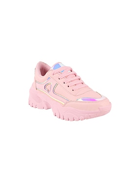 Buy SHOETOPIA Peach Synthetic Lace Up Girls Sneakers