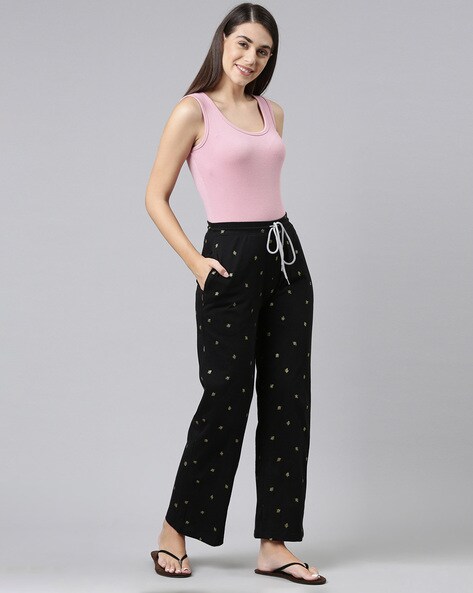 Women's Cotton Solid Jersey Knit Pajama Pants Black Small