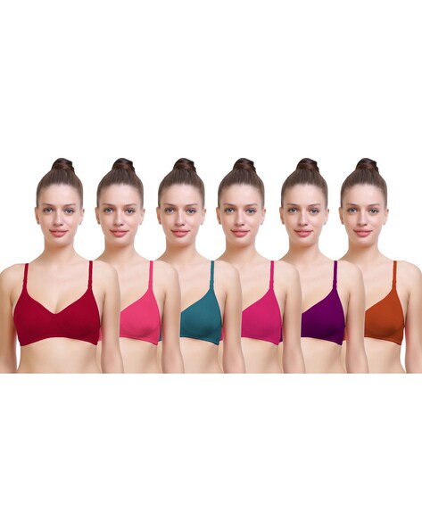 Buy Planetinner ( Pack of 6 ) Multicolor Everyday Wear Printed Bra's Women  Full Coverage Non Padded Bra (Multicolor) Online - Get 81% Off