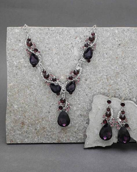 Pretty Black Stone Necklace - South India Jewels
