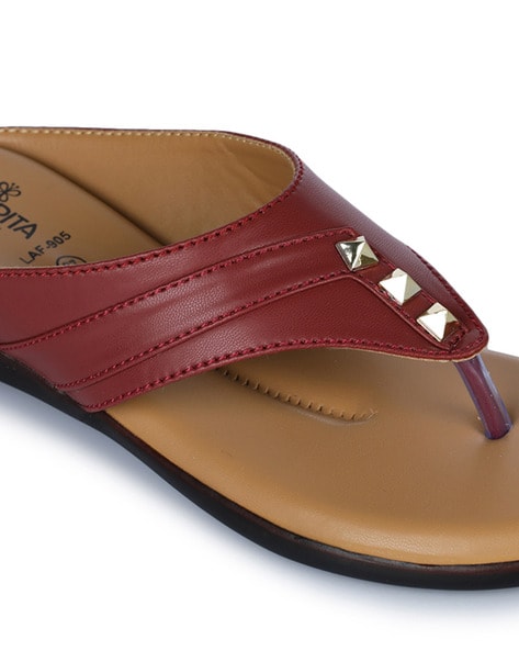 Buy Maroon Flat Sandals for Women by LIBERTY Online Ajio