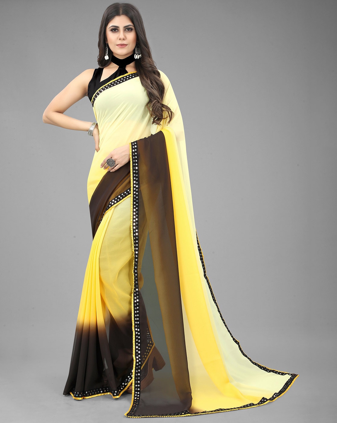 Black & Gold Coloured Exclusive Soft Raw Silk with Contrast Temple wov –  Royskart